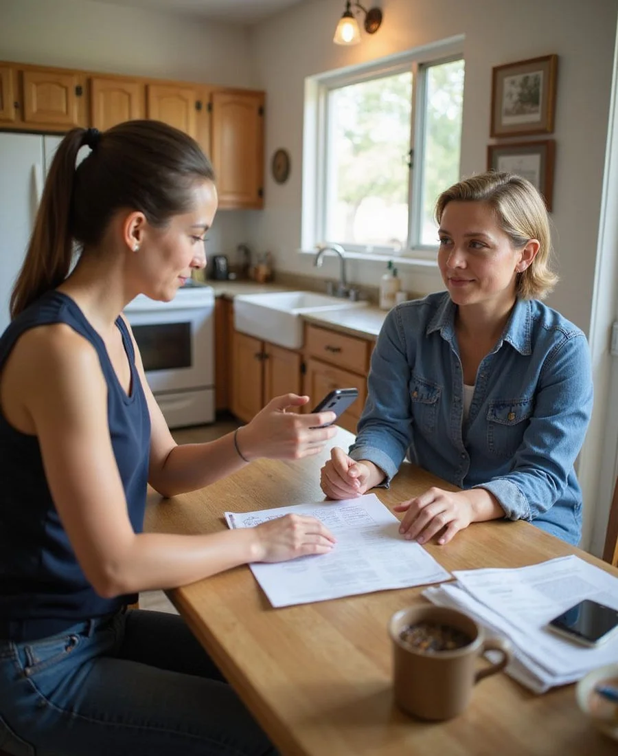 Licensed Texas locator team reviewing income paperwork with a renter