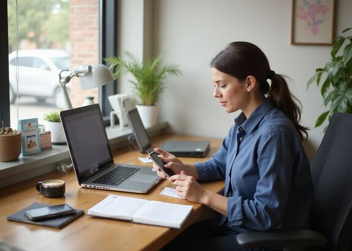 Texas real estate office workspace with laptop and affordable housing resources